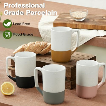Large Ceramic Coffee Mug Set of 4, 16 oz Tea Cups with Handle, Porcelain Mug for Latte, Hot Tea, Cappuccino, Milk, Cocoa, Microwave & Dishwasher Safe Cups for Men Women Mug Lovers, Housewarming Gift