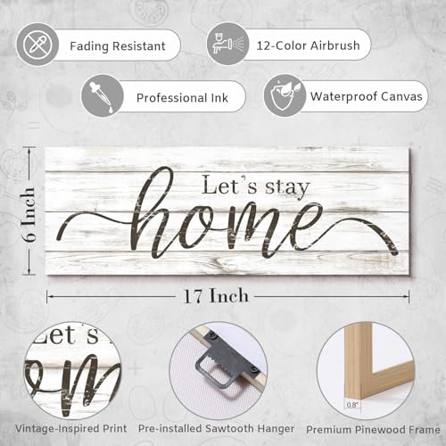Let's Stay Home Sign 6"x17" Wood Grain Canvas Print Plaque - color: AA25-58-Let's stay home, size: 17"L x 6"W