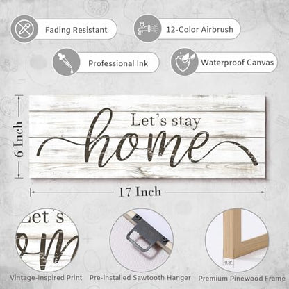 Let's Stay Home Sign 6"x17" Wood Grain Canvas Print Plaque - color: AA25-58-Let's stay home, size: 17"L x 6"W