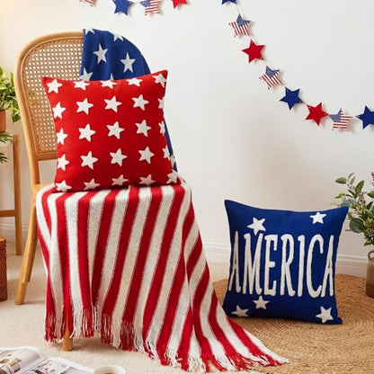 Fourluoo 4 Pcs 4th of July Pillow Covers 18x18 Patriotic America | Soft Plush Faux Fur Cushion Cases, Red White Blue Patriotic Decor, America Freedom Jacquard Weave for Sofa Couch - style: Patriotic