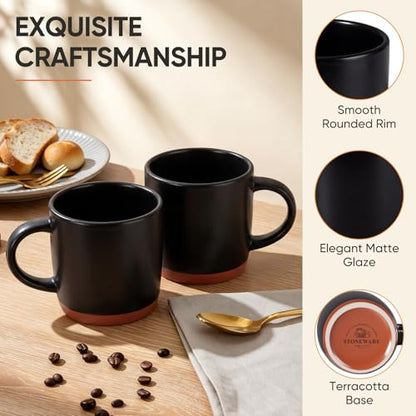 E-far Ceramic Coffee Mug Set of 4, 12oz Stoneware Coffee Cup with Handle, Porcelain Tea Cups, Modern Farmhouse Latte Mug Gift Set for Women & Men, Microwave Safe, Matte Black - color: Matte Black