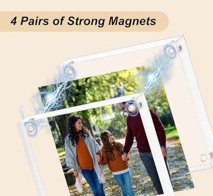 AMEITECH 8x8 Acrylic Picture Frame, Frameless Clear Photo Frames | Double Sided Floating Magnetic Frames, 24mm Thick, Free Standing Desktop Display for Postcards, Pictures and Artworks - size: 8 x 8 inch