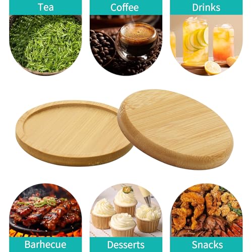 2Pcs Round Bamboo Soap Dispenser Tray, Bathroom Countertop Organizer (2)