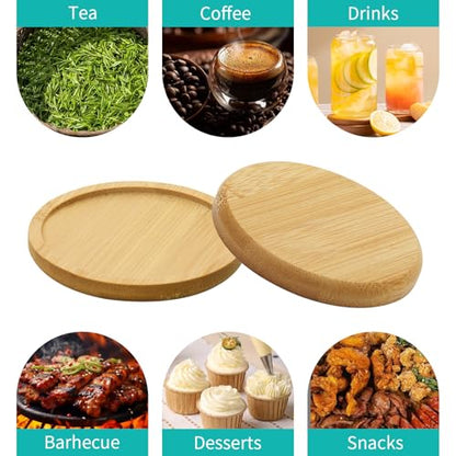 2Pcs Round Bamboo Soap Dispenser Tray, Bathroom Countertop Organizer (2)