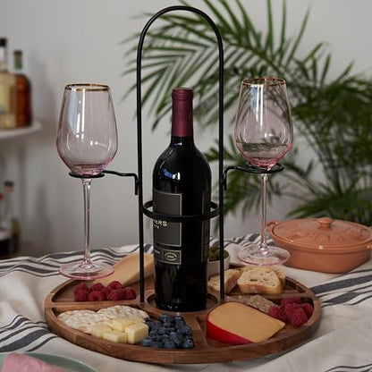 Twine Wine Flight & Cheese Caddy Wine Accessories and Cheese Board Accessories, Charcuterie Boards Accessories and Wine Decor Acacia Wood and Metal Set of 1 - style: Wine and Cheese Caddy
