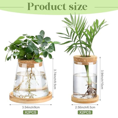 Layhit 4 Pcs Plants Propagation Stations vases Glass Planters with Wooden Lid and Bamboo Stand for Hydroponic Plants Gardening Gifts for Women Mom Home Office Tabletop Decoration(Stylish Style) - style: Stylish Style