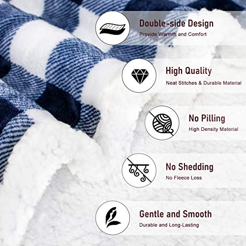 BEAUTEX Christmas Sherpa Fleece Throw Blanket Soft Warm Buffalo Plaid | Plush Blanket & Throw, Winter Cozy Fuzzy for Couch, Sofa, Bed (Navy, 50" x 60") - color: Navyblue, size: Throw-50"x60"