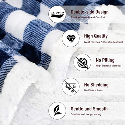 BEAUTEX Christmas Sherpa Fleece Throw Blanket Soft Warm Buffalo Plaid | Plush Blanket & Throw, Winter Cozy Fuzzy for Couch, Sofa, Bed (Navy, 50" x 60") - color: Navyblue, size: Throw-50"x60"