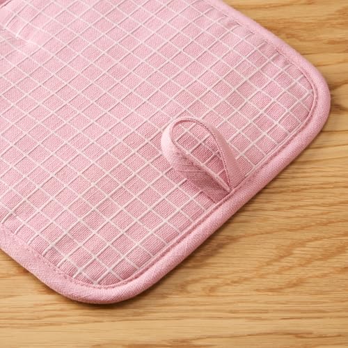 KITCHENAID Gourmet Series Gridlines Pot Holders 2-Pack Set, Heat Resistant up to 600°F, Soft Silicone Grip, Magnetic Cuff, Dried Rose, 8"x8" - color: Dried Rose