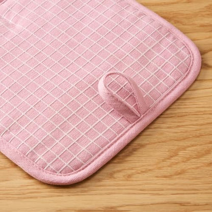 KITCHENAID Gourmet Series Gridlines Pot Holders 2-Pack Set, Heat Resistant up to 600°F, Soft Silicone Grip, Magnetic Cuff, Dried Rose, 8"x8" - color: Dried Rose