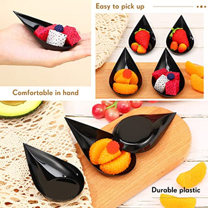 300 Pcs 4 Inch Appetizer Spoons Tear Drop Mini Appetizer Plates Disposable Plastic Tasting Spoons Asian, Mini Dessert Containers for Catering, Wedding, Birthday Party, Holiday Event (Black) - color: Black