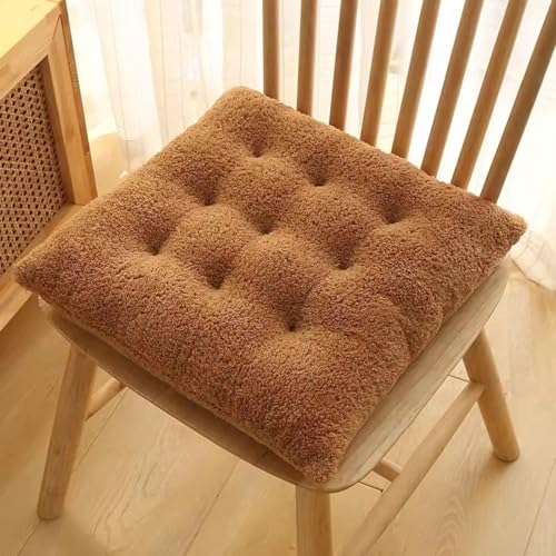 Luxury Sherpa Fleece Chair Cushions with Ties Cushion Pillow 15x15x3 Inch Thick Padding & Tufted Design Plush Tufted Chair Pads for Indoor Dining Room and Kitchen Chairs (Brown,15"x15") - color: Brown, size: 15x15 Inch (Pack of 1)