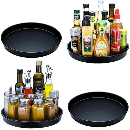 Amolliar Lazy Susan Organizer, Non-Skid Metal Rotating Turntable for Cabinet, Kitchen, Fridge, Pantry Storage, Spice Rack Condiment, Tray for Household Purpose, Under Sink Organizer, 10" 4 Pack Black - size: Black 10'' 4Pack