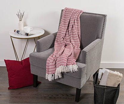 DII Modern Farmhouse Cotton Herringbone Blanket Throw with Fringe for Chair, Couch, Picnic, Camping, Beach, & Everyday Use, 50 x 60 - Barn Red - color: Barn Red