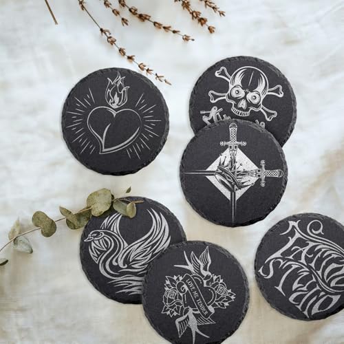 68 Pcs 4 Inch Round Black Slate Coasters Bulk for Laser Engraving | Natural Slate Stone Coasters, Laser Engraving Blanks, Anti-scratch Bottom, DIY Craft, for Office Bar Home Dinner Table Decor - size: 68 Round Coasters