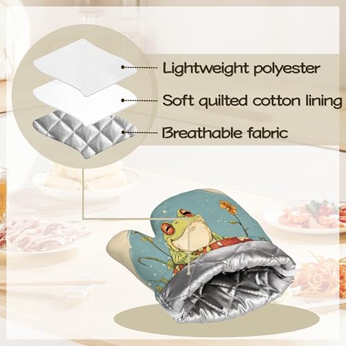 Cute Frog Mushroom Oven Mitts and Pot Holders Sets of 4, Heat Resistant Silicone Oven Mitts Gloves Non-Slip Kitchen Mittens Potholders for Cooking Baking Grilling BBQ - color: Cute Frog Mushroom
