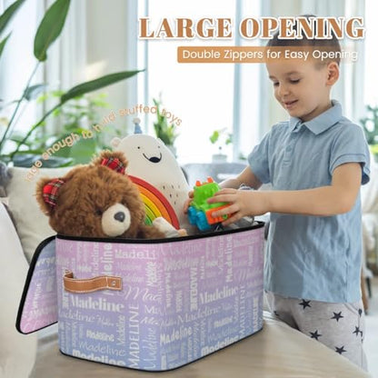 Custom Name Storage Basket, Personalized Keepsake Box, Pink Purple | Foldable Fabric Gradient Large Memory Bin with Handle Lid Lightweight Waterproof Dustproof, 14"L x 10.2"W x 10.4"H - color: Option 22