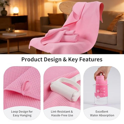 MICROFI Waffle Weave Bath Towel Set, Microfiber, 4 Pieces (Body/Hair/Hand/Face), Quick Dry, Lightweight, Super Absorbent, Lint Free, 380 GSM (Pink) - color: Pink