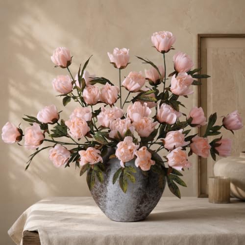 8 Pcs Artificial Peony Flowers, Faux Silk Peonies Stems with Distressed Leaves, Fade Resistant Floral Branches for Vase, DIY Bouquet, Home Decor Indoor Outdoor Wedding Table Centerpiece (Pink) - color: Pink