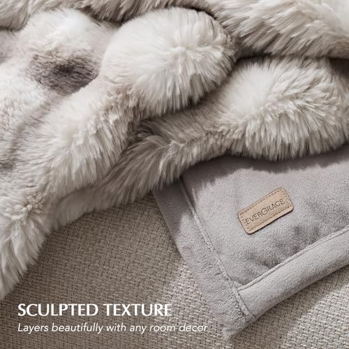 Faux Rabbit Fur Bubble Throw Blanket, 50"x60", Light Grey | Ultra Soft, Luxury Faux Rabbit Fur Throw, Thick Warm Bubble Blanket, Cozy Fluffy Reversible, for Bed, Couch, Chair, Sofa - color: Marble Grey, size: 50"x60"