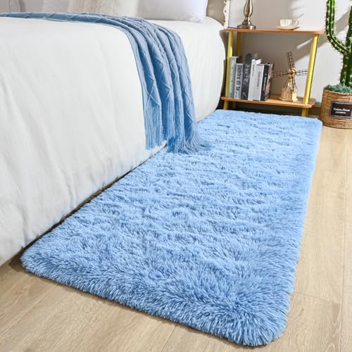Keeko Fluffy Area Rugs 2x8, Washable Shag Rug for Bedroom Girls Room-Blue | Cute Shag Kids Rugs Nursery Living Room Indoor Fuzzy Bedside Rug Ultra Soft Furry Carpet for Teen Baby Dorm Decor - color: Cobalt Blue, size: 2' x 8' (Rectangular)