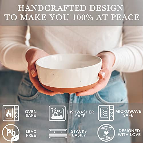 Mora Ceramic Flat Bowls Set of 4-25 oz- For Soup, Salad, Rice, Cereal, Breakfast, Dinner, Serving, Oatmeal, etc - Microwave, Dishwasher and Oven Safe Bowl for Eating and Kitchen- Vanilla & Charcoal - color: Vanilla & Charcoal