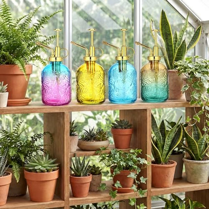 Sliner 6 Pack Glass Plant Mister Spray Bottles 7.7" Tall Glass Water Spray Bottle 12.2 oz Hand Pump Sprayer Fine Mist Watering Can with One Hand Top Pump for Indoor & Outdoor Houseplants(Golden) - color: Golden