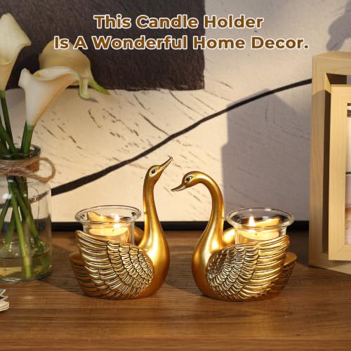 2 Pack Swans Tealight Candle Holder Statue, Gifts for Women Her Wife Mom | with Flameless Candle, Decorative Votive Candle Holders for Home Decor Living Room, Wedding Gifts, Anniversary Birthday Gifts