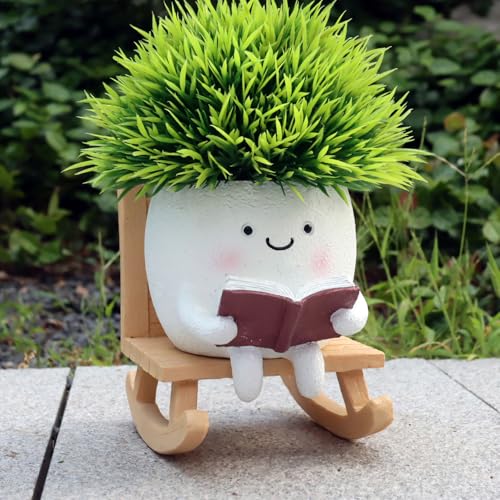 Dolkgy Funny Head Planters Face Pots, Adorable Human Face Flower Planter for Indoor Outdoor Plants, Unique Plant Holder Succulent Cactus Pots - color: White Chair Planter
