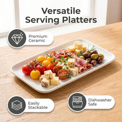 White Serving Platters Set of 3, Rectangular 15.5/13.5/11 Inch Serving Dishes for Entertaining, Ceramic Serving Trays for Party, Sushi, Steak & Dessert，Microwave & Dishwasher Safe - size: 15.5/13.5/11Inch Set