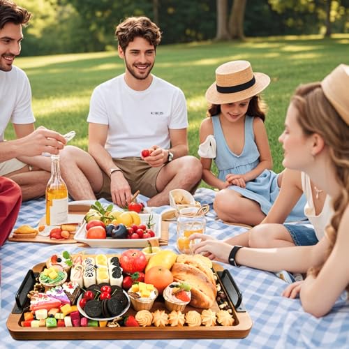 Large Wooden Charcuterie Board with Handles Long BBQ Serving Tray Platters | Rectangular Meat Cutting Board with Juice Grooves for Party Appetizers,Home & Outdoor Housewarming Gift 23.6x11.8x1.1”