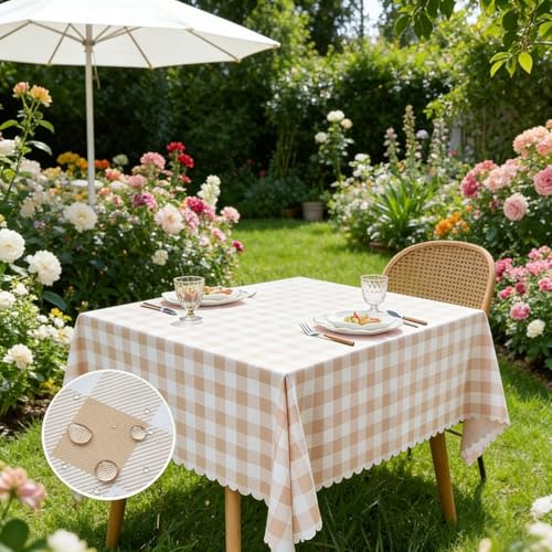 MANGATA CASA Tan Gingham Tablecloth Rectangle- Checkered Waterproof Tablecloths-Polyester Buffalo Plaid Wrinkle Free Table Cloth(Light Brown 60x120in) - color: Light Brown, size: 120" x 60" (Rectangular)