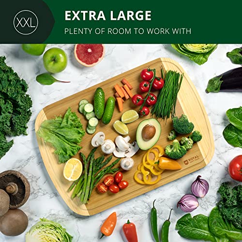 ROYAL CRAFT WOOD Bamboo Cutting Board with Juice Groove - Kitchen Chopping Board for Meat Cheese and Vegetables, Heavy Duty Serving Tray - color: Two-Tone Bamboo, size: 20"L x 14"W