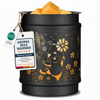 mocosa Metal Wax Melt Warmer Electric Candle Fragrance Burner | Oil Burner 2 in 1，Gifts for Women，Mother's Day，for Home Office Bedroom，Hummingbird Decorations - style: Hummingbird + Cat