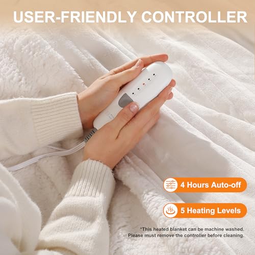 Heated Blanket White Heated Throw Blanket 50X60 Ultra Warm Electric Blanket - color: Cream, size: Throw 50" x 60"