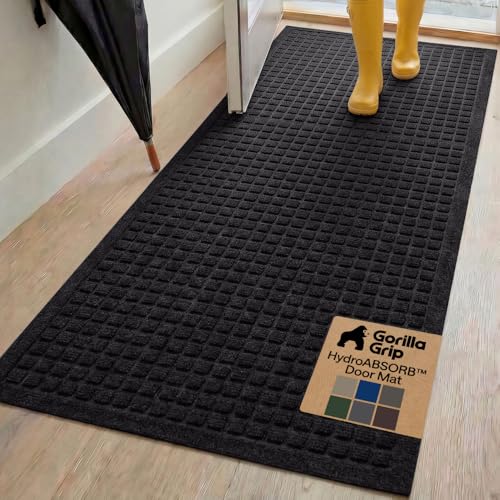 GORILLA GRIP® Ultra Absorbent Front Door Mat Outside Entrance 72x24, Traps Dirt and Moisture, HydroABSORB Indoor Outdoor Doormat Holds Up to 2.75 Cups Water, Stain and Fade Resistant Welcome Mat Black - color: Black, size: 72" X 24"