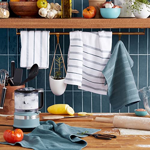 KitchenAid Albany Kitchen Towel 4-Pack Set, Fog Blue/White, 16"x26" - color: Fog Blue, size: 16"x26"