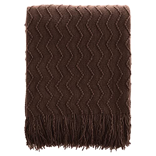 BATTILO HOME Dark Brown Throw Blanket for Couch, Boho Throw Blanket for Home Decor, Decorative Chocolate Knit Throw Blankets for Chair Sofa, Bed, 50"x60" - color: Brown