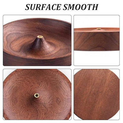 Incense Holder,Black Walnut Hand - Crafted Round Burner for Sticks with Ash Catcher,Perfect for Relaxation at Home, Yoga,Spa & as a Gift(3.5 * 3.5in) (1)
