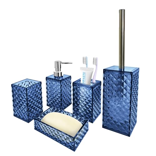 Bathroom Accessory Set, 5 PCS Blue Bathroom Accessories Sets | Complete Set, Soap Dispenser, Toothbrush Holder, Soap Dish, Mouthwash Cup and Toilet Brush, Modern Bathroom Décor - color: Blue, size: 5 pcs