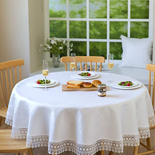 Lace Tablecloth Waterproof Fabric Washable Off White 70inch Round | Elegant Decor AntiShrink Soft Wrinkle Resistant Decorative Fabric Dining Home Holiday Party Kitchen Outdoor Indoor Home Décor - color: Florrie-white, size: 70" (Round)