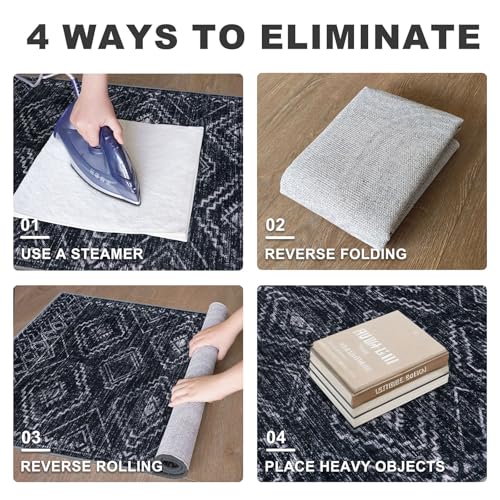 KILOCOCO Washable Runner Rug 2x6 ft Hallway Runners, Blue-Black | Non Slip Runner Rug, Printed Kitchen Runner Rug, Low-Pile Entryway Runners, Soft Geometric Rugs for Bedroom Hall Living Room - color: Black/Navy/White, size: 2' x 6' (Runner)