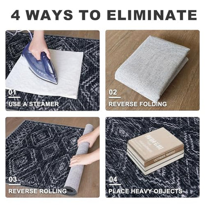 KILOCOCO Washable Runner Rug 2x6 ft Hallway Runners, Blue-Black | Non Slip Runner Rug, Printed Kitchen Runner Rug, Low-Pile Entryway Runners, Soft Geometric Rugs for Bedroom Hall Living Room - color: Black/Navy/White, size: 2' x 6' (Runner)