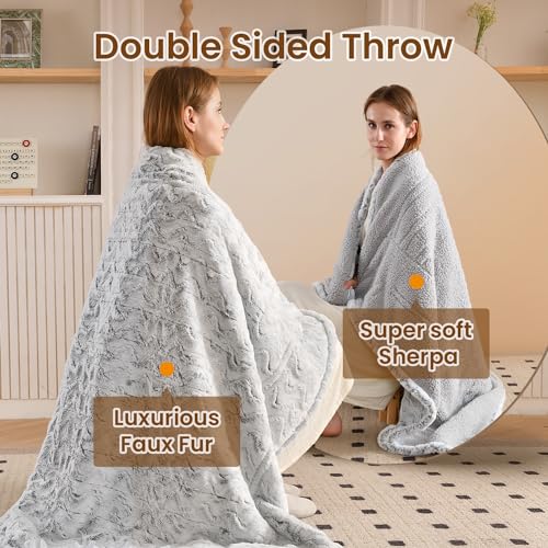 Bearhug Heated Blanket 6 Heat Settings Electric Blanket, 4-Hour Auto Shut-Off, Luxurious Faux Fur & Sherpa Dual-Sided Heated Throw, Machine Washable, 50 x 60 Inches, Gift-Ready Elegant Packaging - color: Dreamy Milky Way, size: Throw 50" x 60"