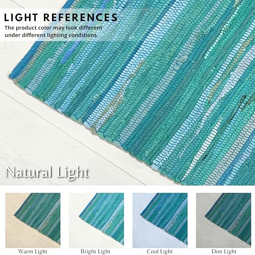 Ramanta Home Hand Woven Cotton Chindi Rag Rug 2'x3' - Teal | Recycled Reversible Rug, Boho Farmhouse - Living Room, Kitchen, Entryway- 24"x36" - color: Teal, size: 2 x 3 feet