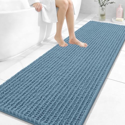 OLANLY Bathroom Runner Rugs 70x24, Thick Soft Absorbent Chenille Bath Rugs | Airy Blue, Quick-Drying Rubber Backing, Long Shaggy Bath Mat, Washable for Floor, Tub and Shower, Home Decor Accessories - color: Airy Blue, size: 70" x 24"