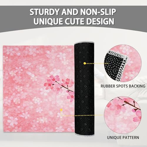 SPUNKER Pink Cherry Blossoms Welcome Mat, 30"L x 17"W, Non-Slip & Absorbent, Indoor/Outdoor, SPK-DM0415-1730 - color: Pink Cherry Blossoms