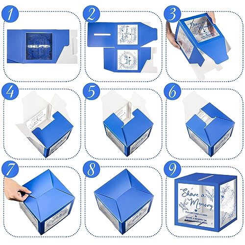 Pajean Funeral Memory Box with 50 Cards Clear Windows,Clear,Dark Blue | Keepsake Cards for Celebration Wedding Graduation, Greenery Design, Guest Book Alternative, Memory Collection Display - color: Dark Blue