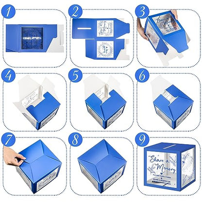 Pajean Funeral Memory Box with 50 Cards Clear Windows,Clear,Dark Blue | Keepsake Cards for Celebration Wedding Graduation, Greenery Design, Guest Book Alternative, Memory Collection Display - color: Dark Blue