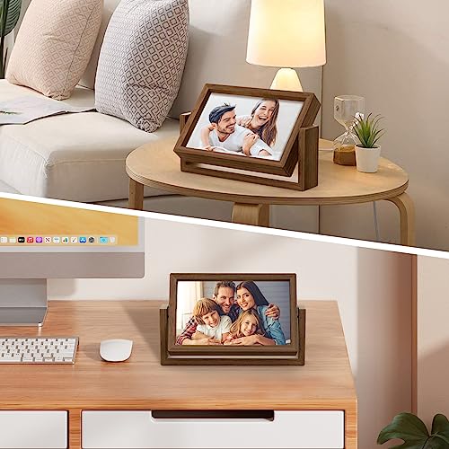 Mixoo 4x6 Picture Frame Rotating Photo Frame, Wooden Picture Frames 4x6 Horizontal Double sided Rustic Floating Frame for Desk Tabletop Family Office Wedding Graduation Gifts Teacher Appreciation Gifts
